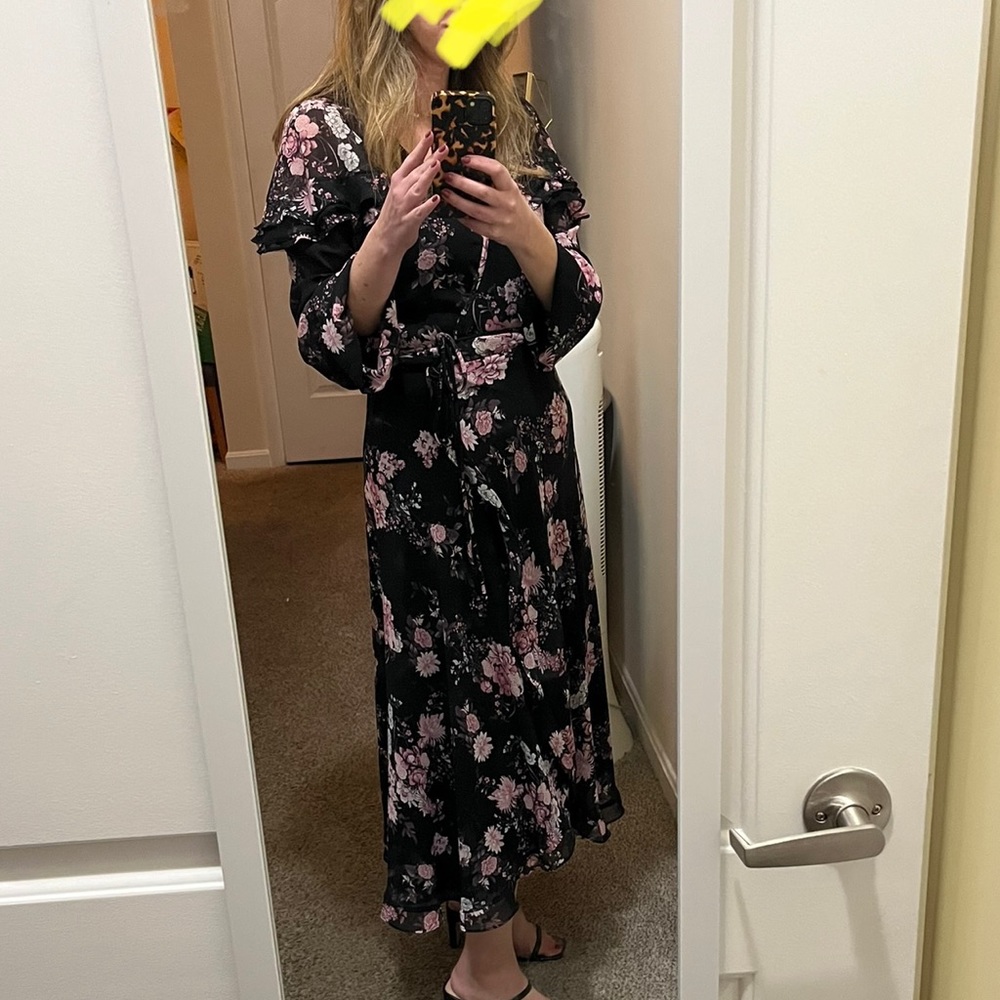 WAYF wrap black floral dress